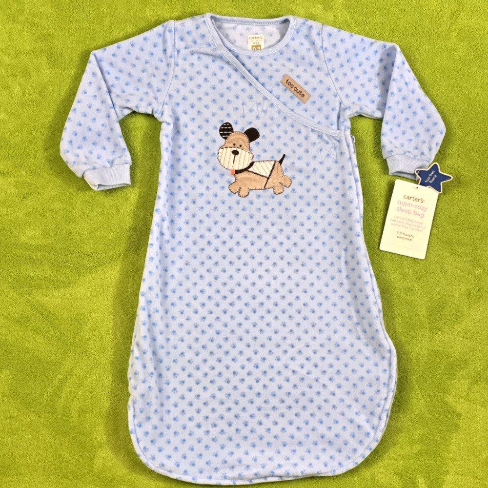 NWT  0-9M Baby Boys - Sleep Sack Puppy Dog  Carter’s Blue Fleece Deluxe Bag (M2)
